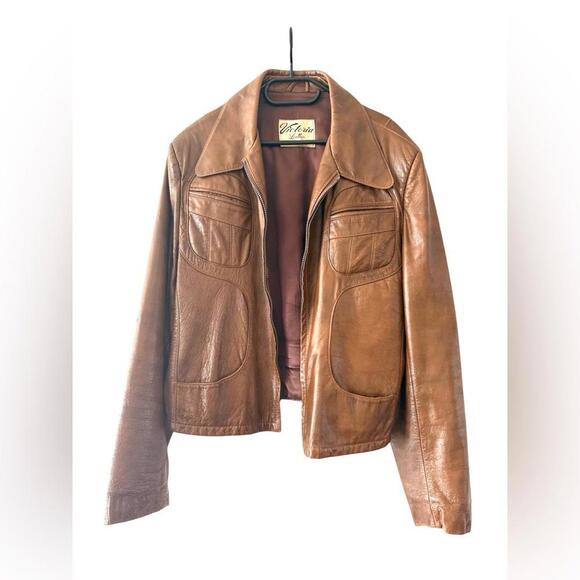 Other - Vintage Victoria Leather Jacket Brown Retro Bomber Style Classic Outerwear